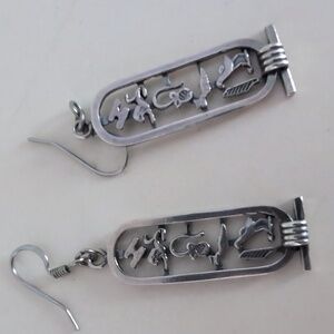 Sterling Silver Egyptian Hieroglyph Cartouche Earrings